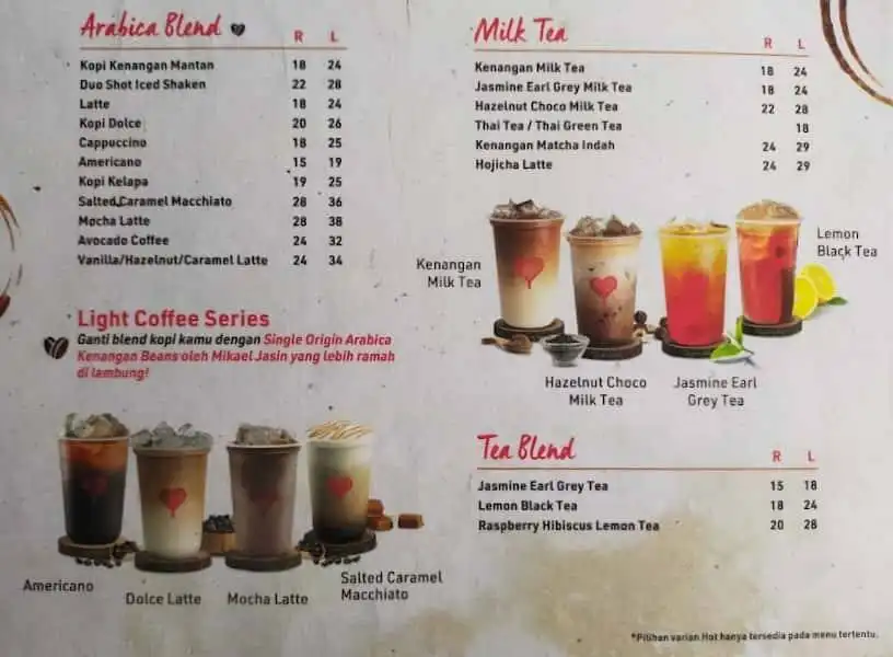 Menu kopi store kenangan